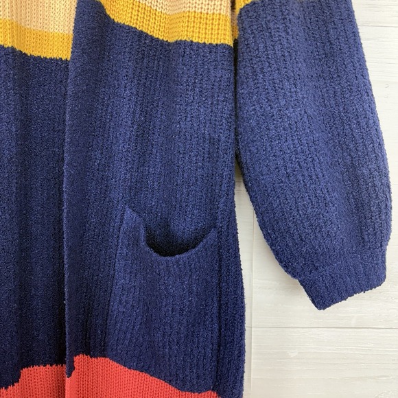 Torrid Sweater Knit Long Duster Cardigan 2X Mix Yarn Color Block Open Front - Picture 7 of 16